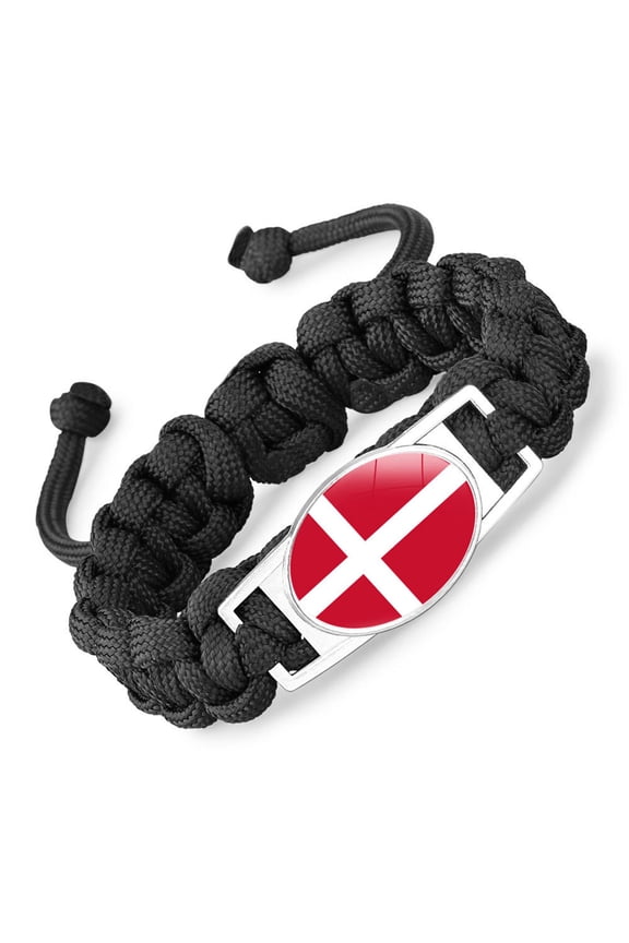 National Flag Paracord Survival Bracelet, Black, 6.69 Inch Adjustable Length, 20g Weight