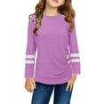thumbnail image 1 of Uikmnh Girls Shirts Kids Little Girls Tunic Tops Crewneck Soft Solid Color Long Sleeve Striped Comfortable Casual with Side Buttons Blouse T Shirt Size：8-9 Years, 1 of 6