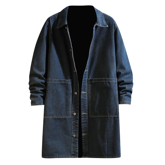 Uikmnh Men Winter Autumn Loose Casual Denim Trench Coat Long Jacket
