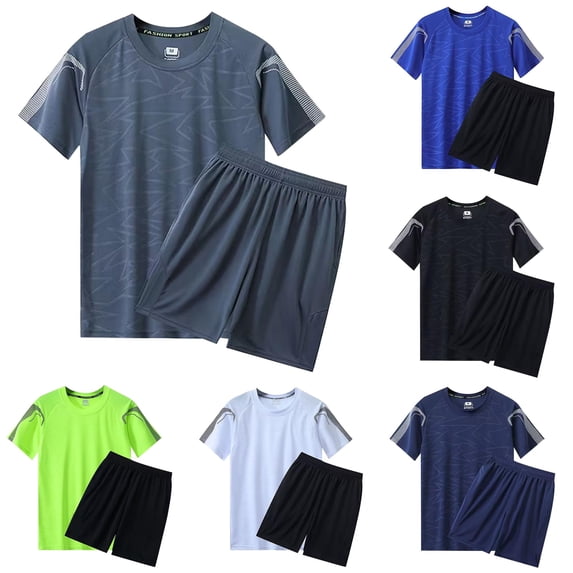 Uikmnh Men's Summer Outdoor Sports Short Sleeved Shorts Running Casual Two Piece Set