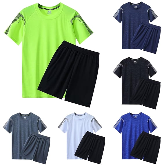 Uikmnh Men's Summer Outdoor Sports Short Sleeved Shorts Running Casual Two Piece Set