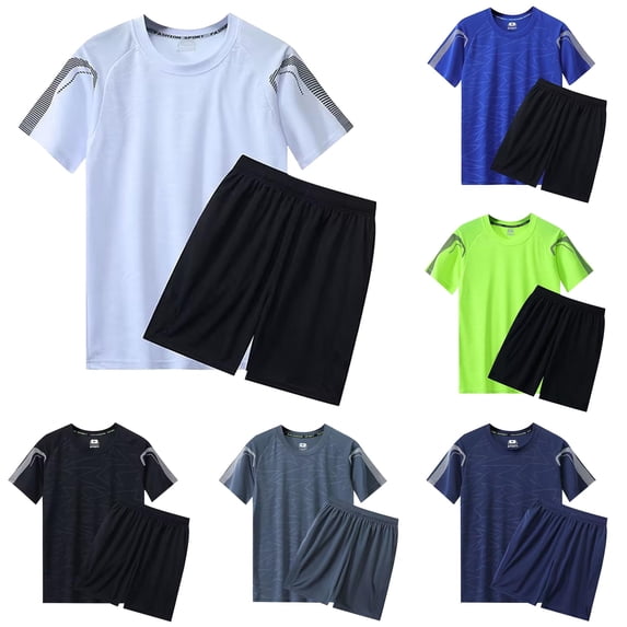 Uikmnh Men's Summer Outdoor Sports Short Sleeved Shorts Running Casual Two Piece Set