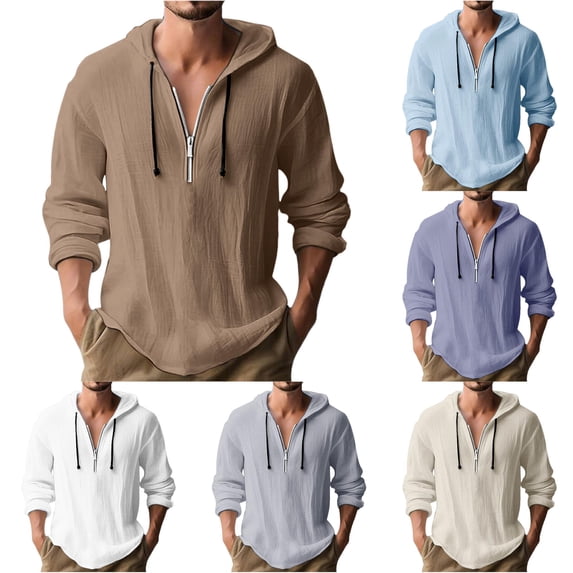 Uikmnh Men's Sweatshirts, Casual Hooded Linen Shirt Long Sleeve Loose Fit Comfortable Pullover Top for Outdoor Sports and Daily Wear, Hoodies for Men,S