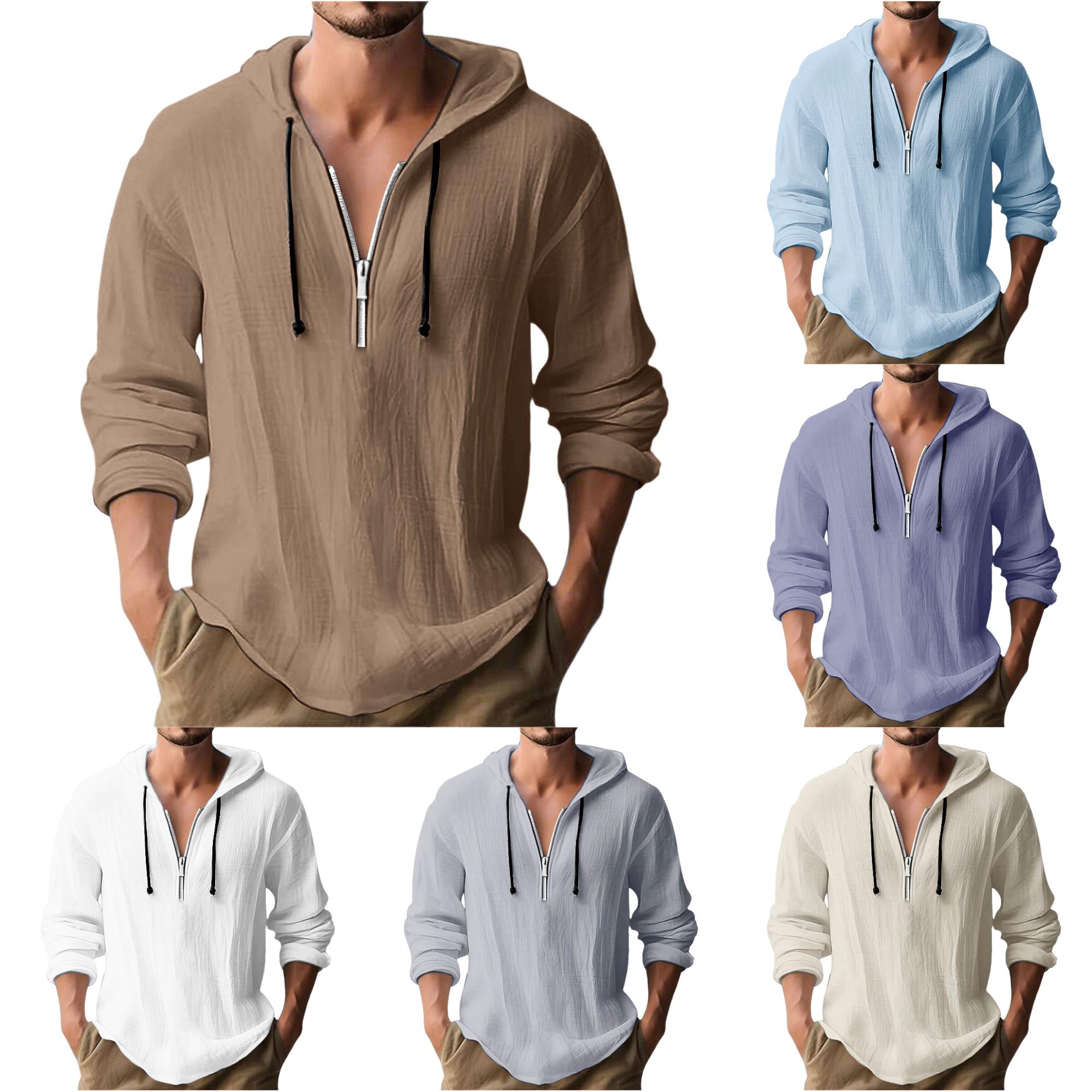 Uikmnh Men's Sweatshirts, Casual Hooded Linen Shirt Long Sleeve Loose Fit Comfortable Pullover Top for Outdoor Sports and Daily Wear, Hoodies for Men,S