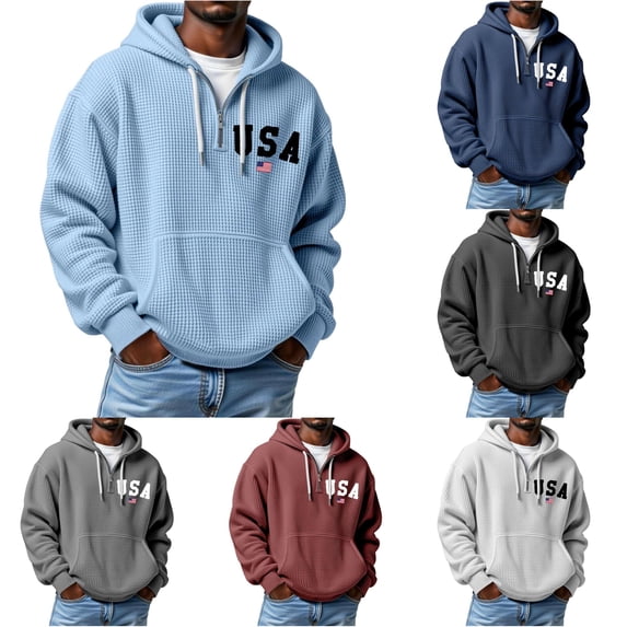 Uikmnh Men's Sweatshirts, Half Zip Pullover Hooded Sweatshirt Lightweight Casual Streetwear Top with Front Pouch Pocket for Daily Comfort, Hoodies for Men,XXL