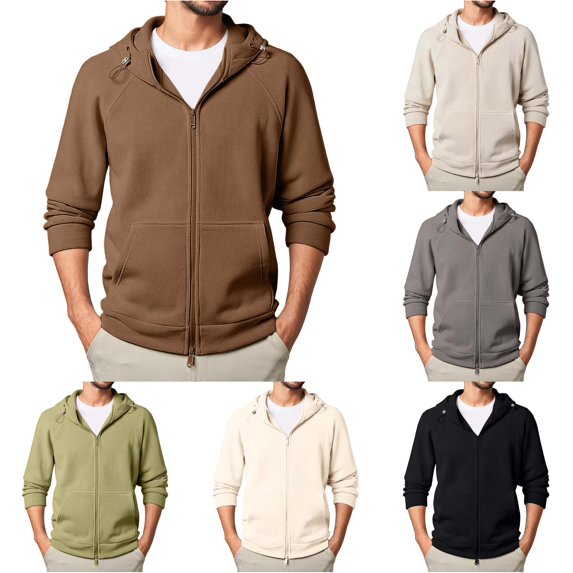 Uikmnh Men's Sweatshirts, Heavyweight Hooded Jacket Full Zip Up Winter Warm Sweatshirt for Outdoor Casual Wear Comfortable Soft Pullover, Hoodies for Men,L