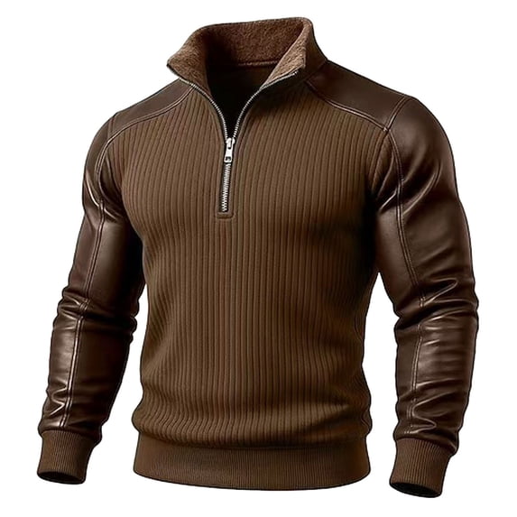 Uikmnh Men's Sweatshirts, Retro Casual Stand Collar Zip Up Heavyweight Knit Jacquard Pullover Sweater for Autumn Winter Wear,XL