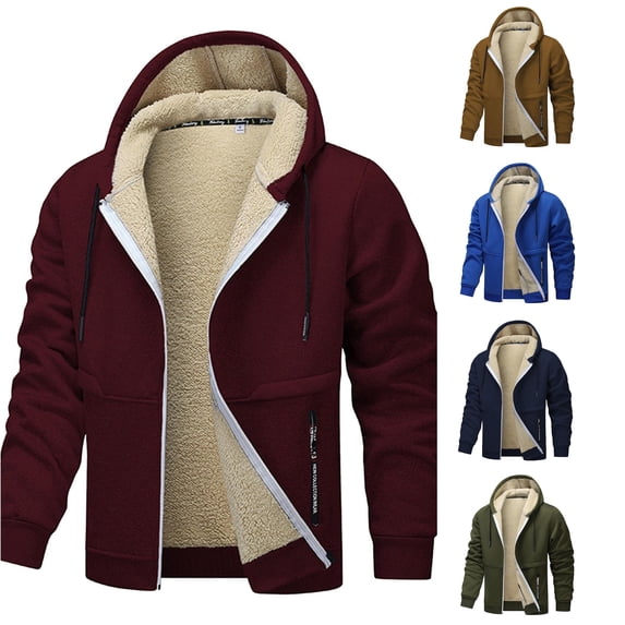 Uikmnh Men's Winter Jacket with Hood Zip Front Windproof Outdoor Coat Warm Lined