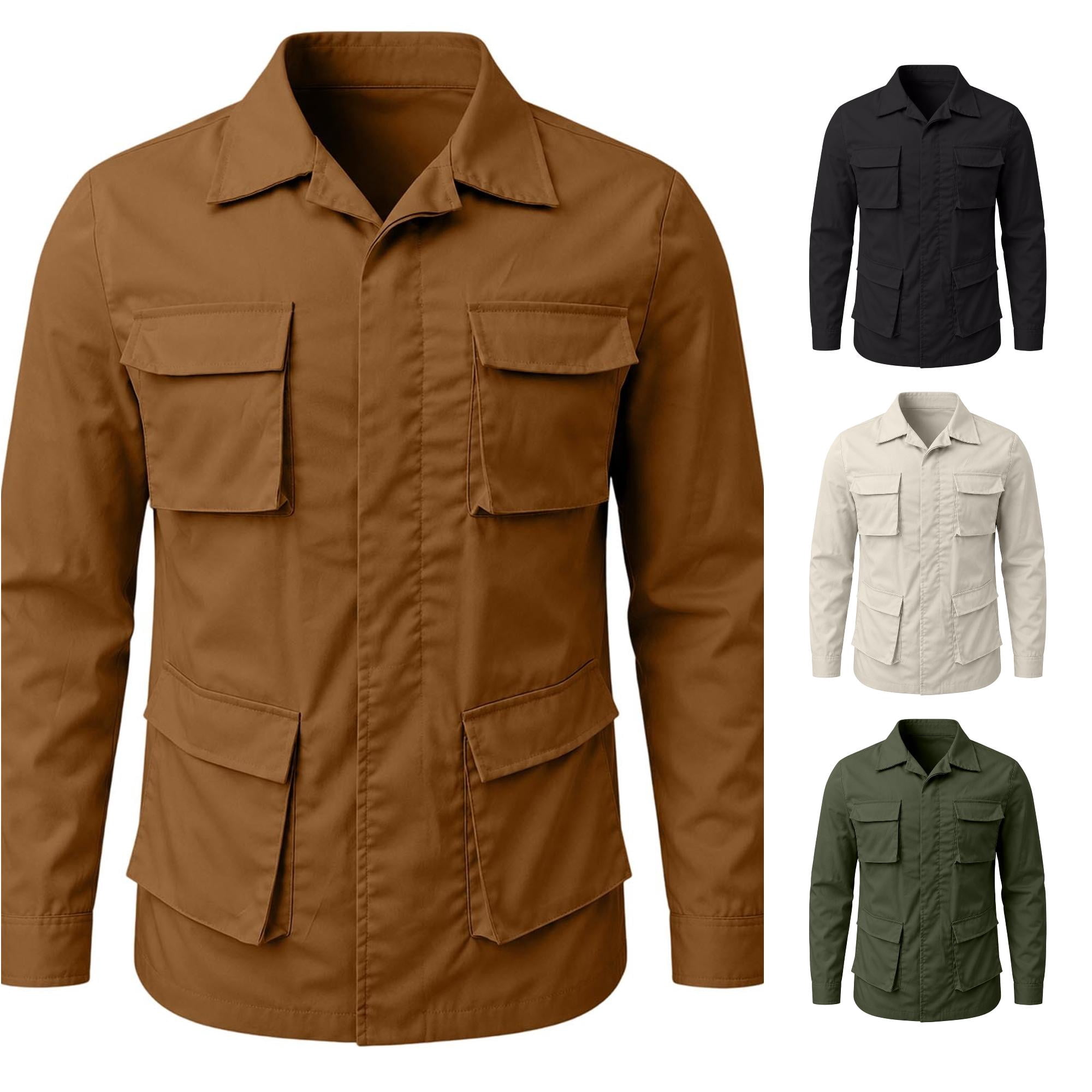 Uikmnh Mens Cargo Field Jacket Soft Durable Fabric Smooth Full Zip ...