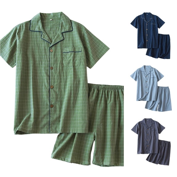 Uikmnh Mens Leisure Soft Comfortable Home Solid Shirt Pants Pajama Set Two Piece Loungewear