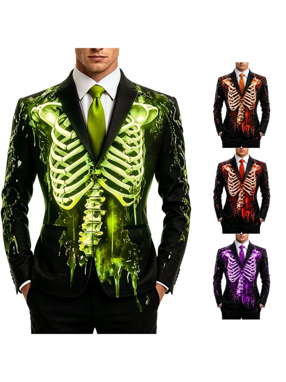 Uikmnh Mens Skeleton Ribcage Blazer Jacket Soft Durable Fabric Notched Lapel Collar Button Front Closure Slim Tailored Fit Smooth Woven Build