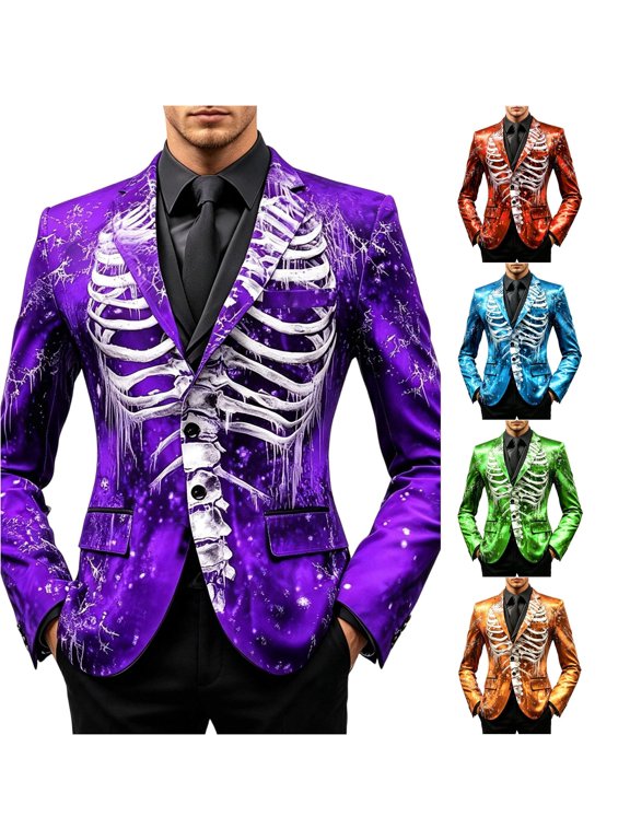 Uikmnh Mens Skeleton Ribcage Blazer Jacket Soft Durable Fabric Notched Lapel Collar Button Front Closure Slim Tailored Fit Smooth Woven Build