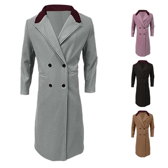 Uikmnh Plus Size Fall Winter Woolen Long Coat Thickened Double Trench Anorak