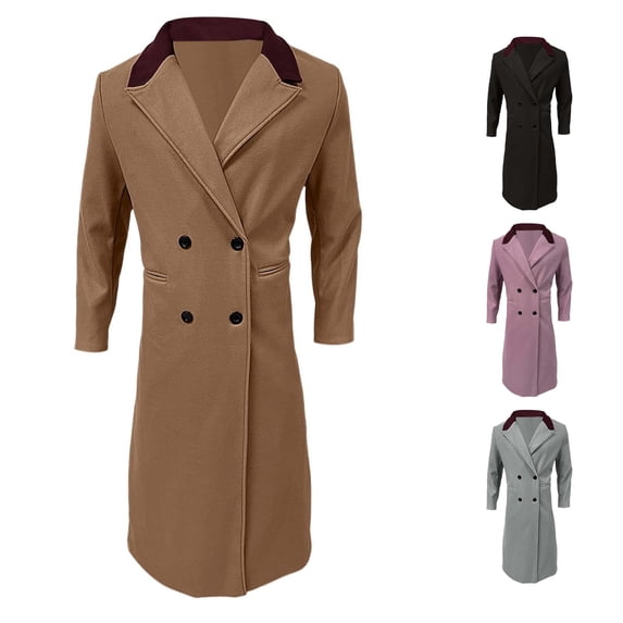 Uikmnh Plus Size Fall Winter Woolen Long Coat Thickened Double Trench Anorak