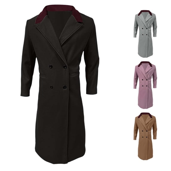 Uikmnh Plus Size Fall Winter Woolen Long Coat Thickened Double Trench Anorak