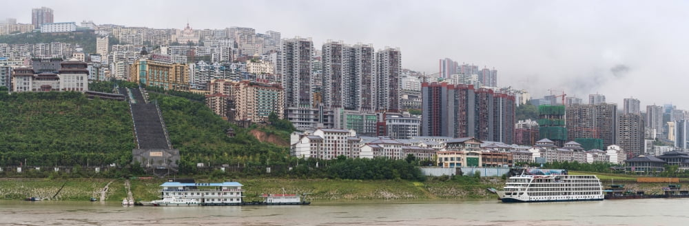 Uildings and ships along the Yangtze River China Canvas Art - Panoramic Images (6 x 18)
