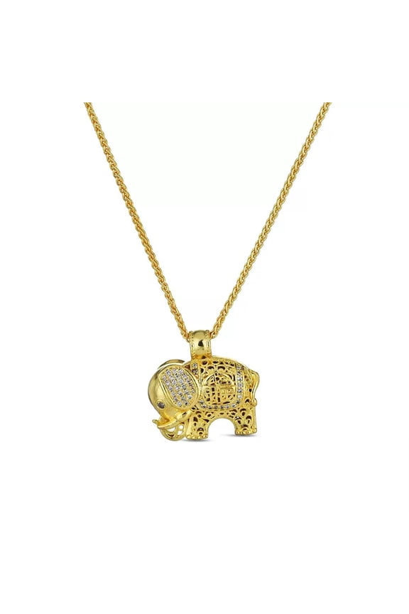 Lucky Elephant 18K Gold Plated Elephant Necklace with Flat Marina Chains For Women Lady Body Jewelry,19.7''