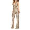 thumbnail image 1 of Uillui Women's Evening Elegant Sparkly Jumpsuits Halter Neck Sleelveless Party Sequins Rompers High Waisted Wide Leg Pants, 1 of 7