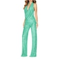 thumbnail image 1 of Uillui Women's Evening Elegant Sparkly Jumpsuits Halter Neck Sleelveless Party Sequins Rompers High Waisted Wide Leg Pants, 1 of 7