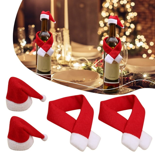 Uinagy 2pcs Christmas Household Products Non Woven Scarf + Hat Wine