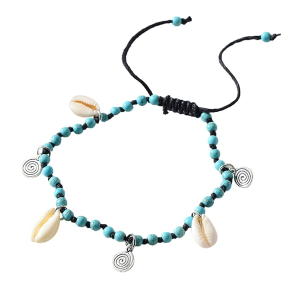 Uinagy Bohemian Retro Shell Alloy Pendant Turquoise Anklet