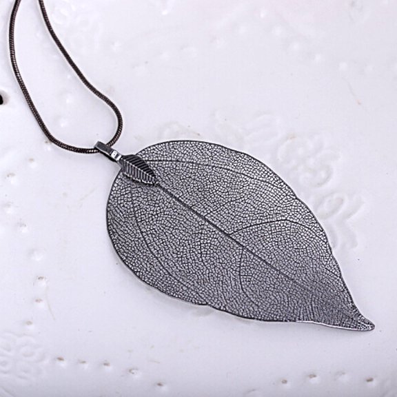Uinagy Leaf Pendant Necklace Women's Long Chain Jewelry