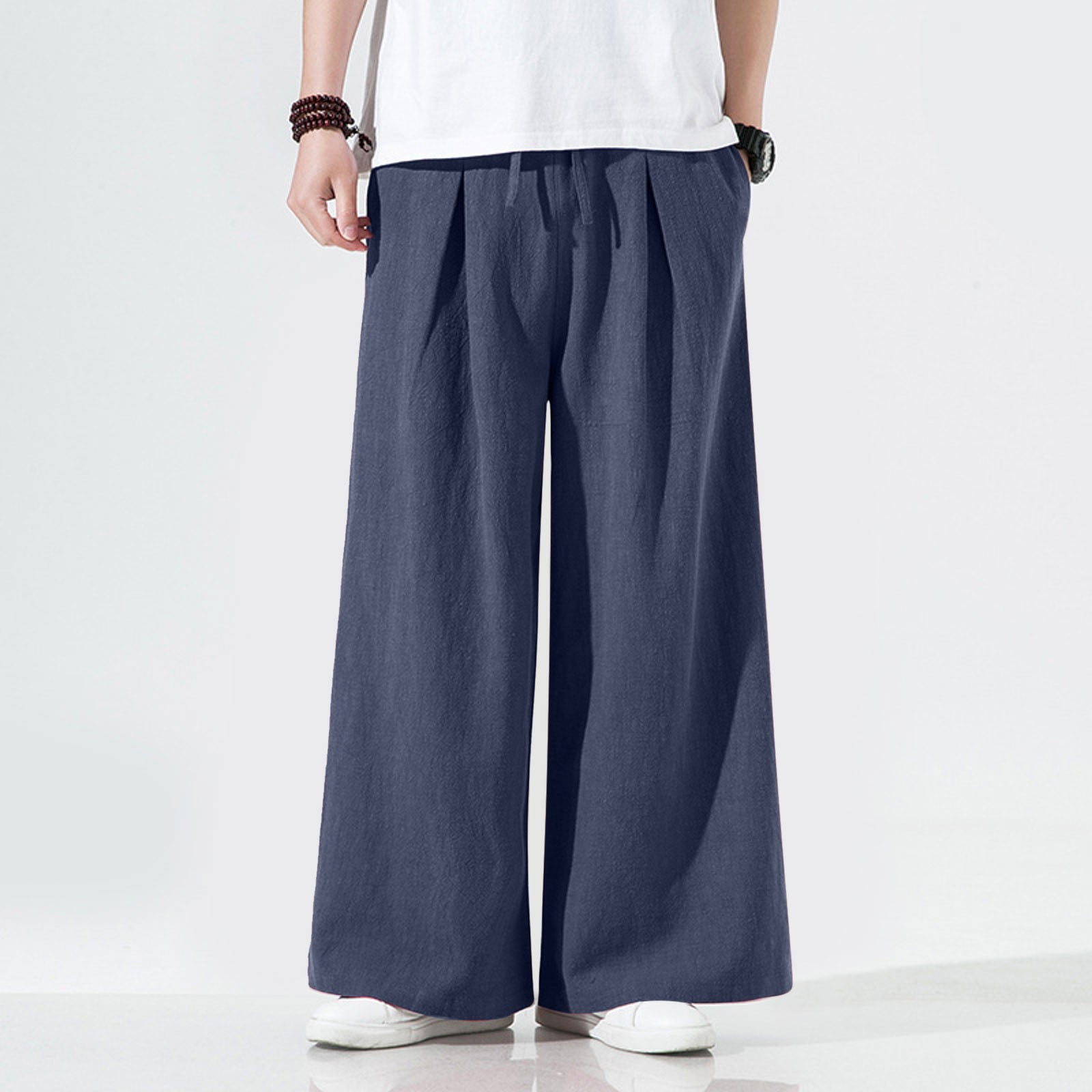 Uinagy Mens Meditation Trend In The Waist and Pants Casual Loose Straight Wide Leg Pants