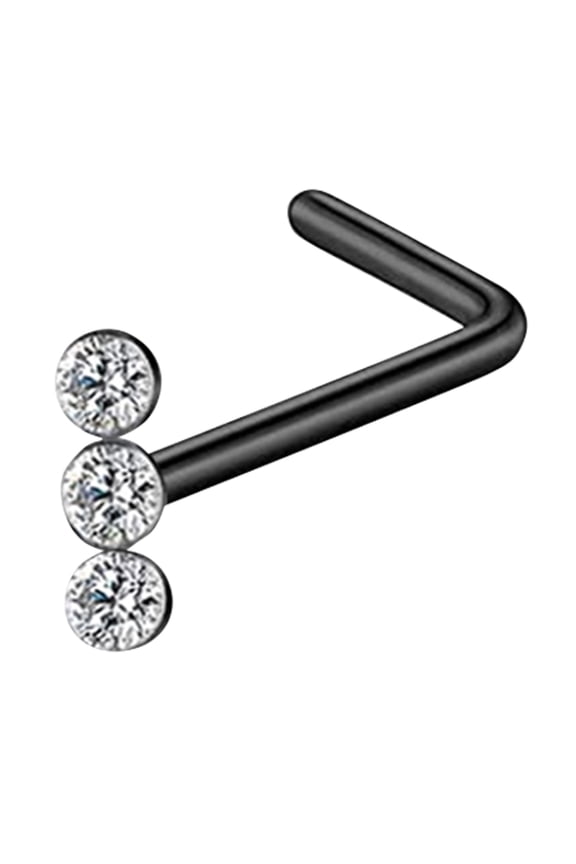 Stainless Steel Body Piercing L-Shaped Nose Stud (Three Diamonds)