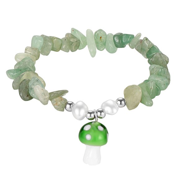 Uinagy Women's Natural Stone Pearl Mushroom Pendant Bracelet