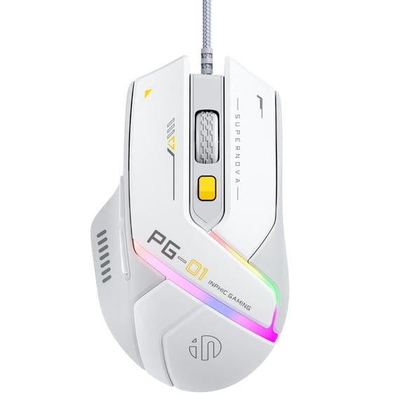 Uineer Lightweight Gaming Wired Mouse,12800 DPI Adjustable,6 Programmable Buttons,12 RGB Breathing Mice,Ergonomic USB Optical pc Gaming Mouse,for pc,Laptop and Desktop (White)