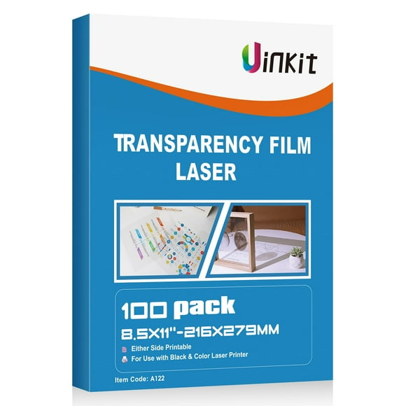 Uinkit 100 Sheets Laser Transparency Film 8.5x11 Color Transparent Paper OHP Clear Overhead Projector Film 8.5x11" for Laser Jet Printer Copier Copy Copies Photo Transparent Film A4 Letter Size