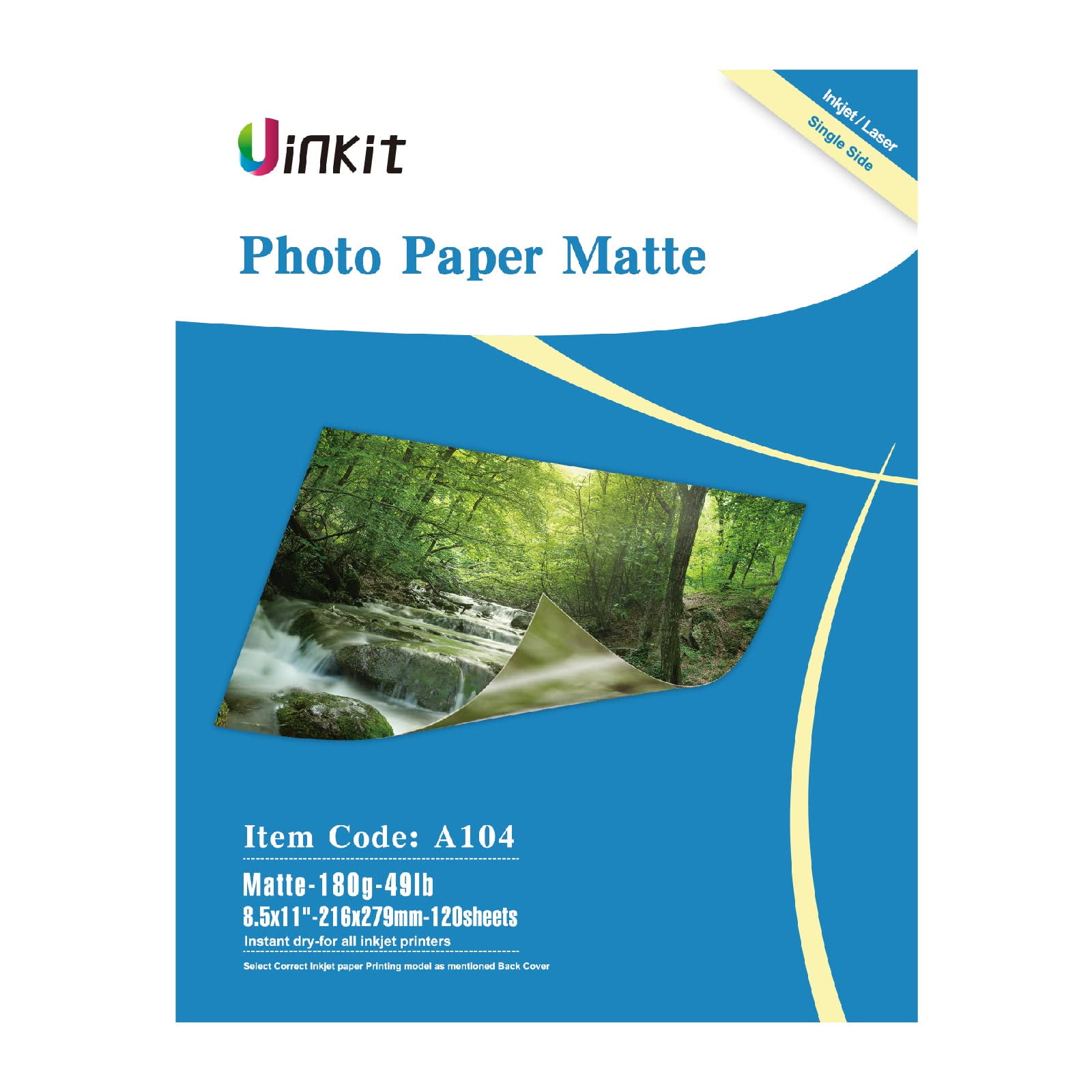 Uinkit 120 Sheets Presentation Paper Matte 8.5x11 Inkjet 48lb 180gsm Single Side Printable Photo