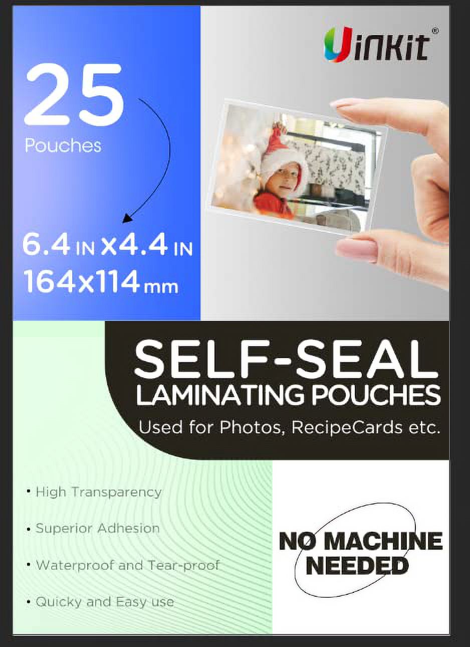 Uinkit 25 Pack 4x6 Inch Self Sealing Laminating Pouches, Waterproof