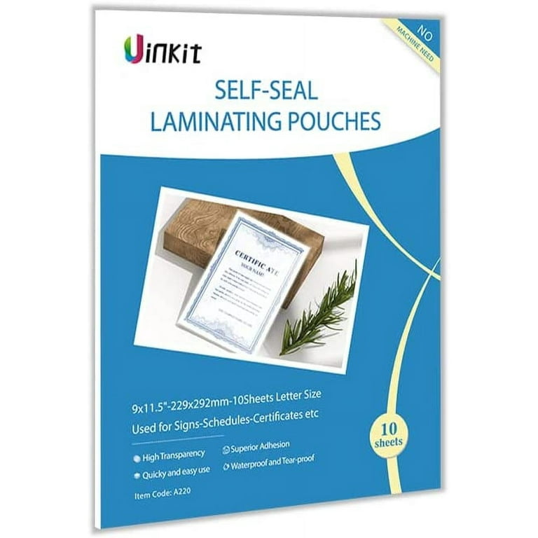 Uinkit Self Sealing Laminating Pouches, Waterproof Lamination Sheets for  Document Permanent Adhesive 9x11.5inches 10Pack 10mil Thick Gloss Finish No