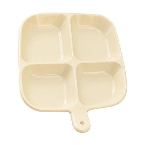 Uioepy 1 Pack Plastic Kitchen Divided Plates Reusable Food Snack Fruit Vegetable Compartment Plates with Ten Forks Beige+Gray kitchen utensils A, Dinner plate*1