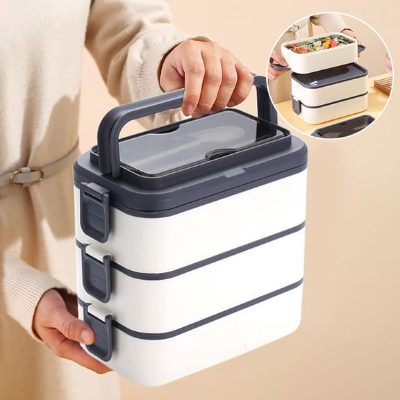 Uioepy Clearance Lunch Box, Heated, Portable Fast Food, Insulated Bucket, Multi-Layered, White Stackable Box Adult Lunch Box 3000Ml Large Capacity 3 Leakproof Microwave Lunch Containers With Utensil S
