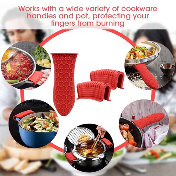 Uioepy Clearance Silicone Anti-Scald Pot Ear Clips, High-Temperature Resistant And Anti-Slip Hand Clips, 2Pc+1Pc Handle Sleeves, Red Silicone Anti-Scalding Pan Ear Clip High Temperature Resistant Non-