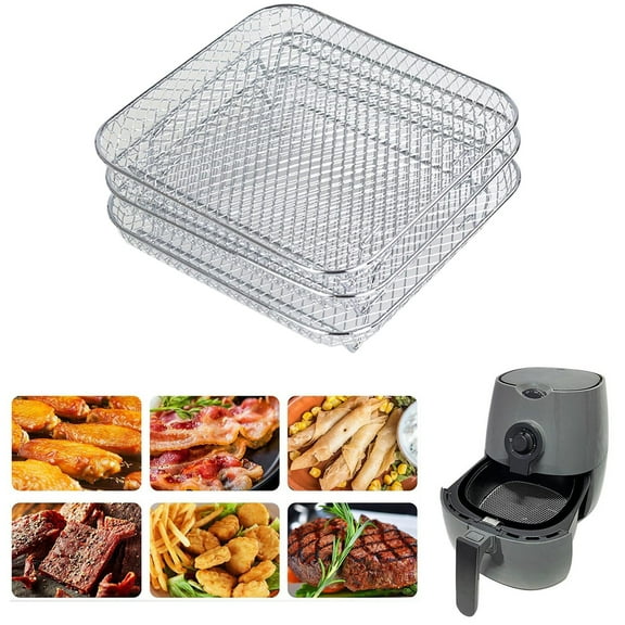 Uioepy Clearance Stainless Steel Three-Layer Special Accessory Grill Frytter 3Er Set Stapelbare Körbe Für Airfryer + 2 Zangen Gratis Air Fryer Rack Heißluftfritteuse Grillrost Dehydrate Barbecue Grill