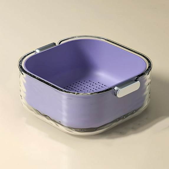 Uioepy Dirt Cheap Double-Layer Vegetable Washing Basin Draining Basket, Medium Size Lilac Purple Double Layer Drain Basket Vegetable Washing Basin Washing Filter Double Layered Stackable Detachable Bo