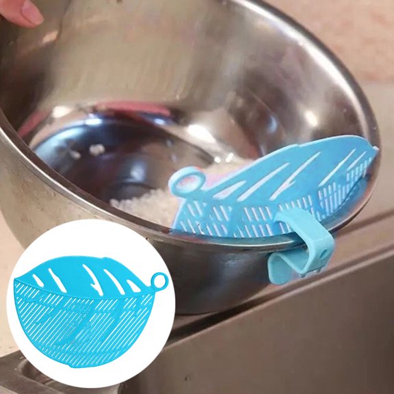 Uioepy Dirt Cheap The Water Draining Board Of The Snap-On Rice Washing Machine Is Blue 1 Pack Durable Cleaning Half Round Rice Washing Sieve Cleaning Gadgets Kitchen Clip Tool Drain Rack Kitchen Drain