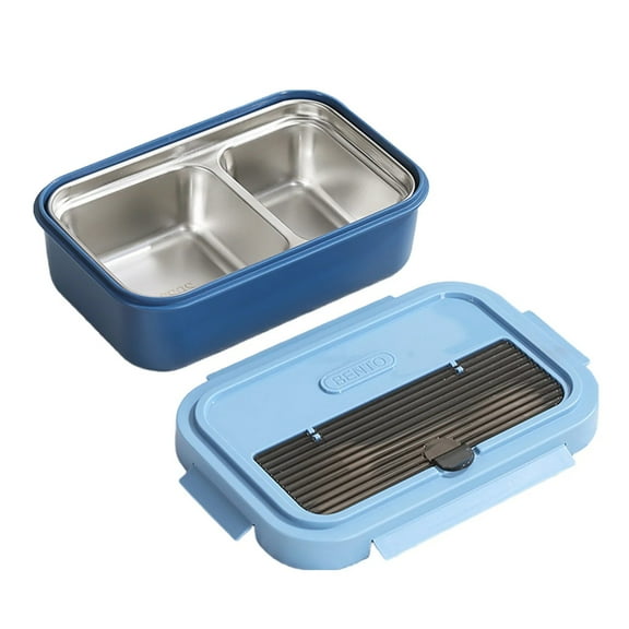 Uioepy Double Stack Lunch Box Eating Container 2 Compartment Meal Prep Food Storage Containers Lightweight Non Stick Includes kitchen utensils Blue, 1*lunch box