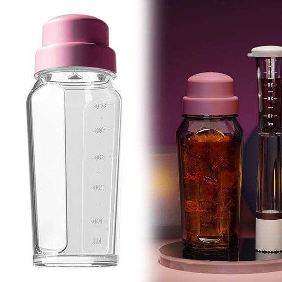 Uioepy End Of Line Sale Manhattan Glass Shaker Cup 560 Ml - Pink Square Glass Milk Bottle With A Silicone Dispenser Cap Glass Juice Bottles With Airtight Screw Lid Drinking Bottles With Capacity Marks