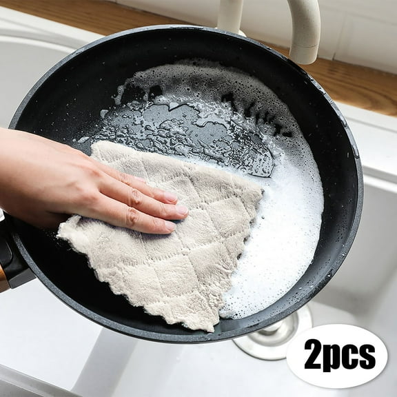 Uioepy Final Reduction 25X25Cm Scouring Pad, Grey 2Pcs Dish Cloth Double-Sided Two-Color Dish-Washing Towel Coral Fleece Hanging Cloth Scouring Pad Wipes Household Cleaning Cloth