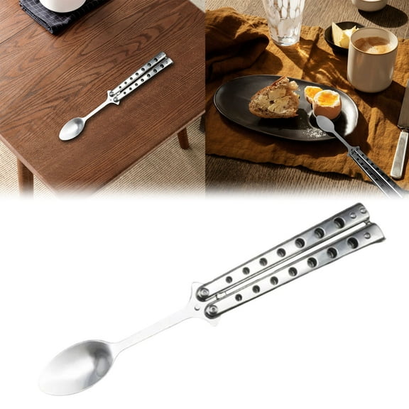 Uioepy Final Reduction Butterfly-Shaped Rotating Spoon Stainless Butterfly Outdoor Portable Folding Butterfly Fork Spoon Csgo Butterfly Without Cutter Polishing Stone