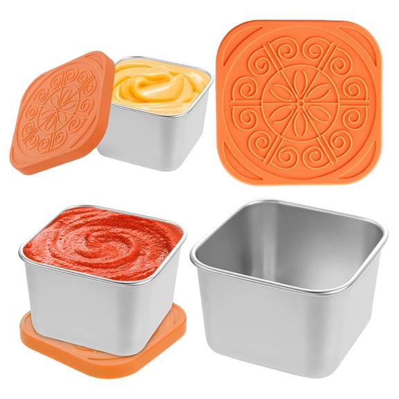 Uioepy Final Sale 304 Stainless Steel Snack Box With Orange Lid And Stainless Steel Cup Snack Box Leakproof Small Food Containers With Silicone Lids Stackable Snack Pots For Kids Stainless Snack Conta