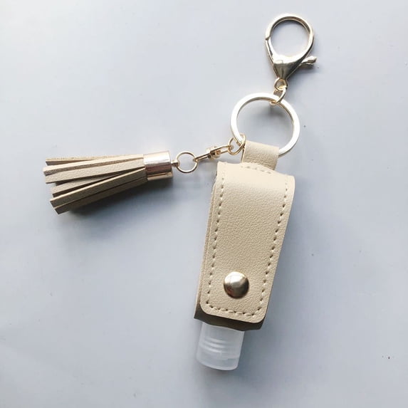 Uioepy Final Sale 30Ml Empty Hand Sanitizer Bottle And Keychain Set, Hand Sanitizer Leather Case, Outdoor Portable Keychain Leather Case, 8 Colors, Beige, Beige Travel Bottle And Keychain Holder Refil