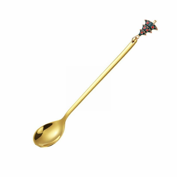 Uioepy Final Sale Christmas Gift Pendant Coffee Dessert Spoon Gold - Christmas Tree Style New Design Hot Popular Products Gold Stainless Steel Long Handle Tea Coffee Ice Spoon Christmas Spoon Set Crea