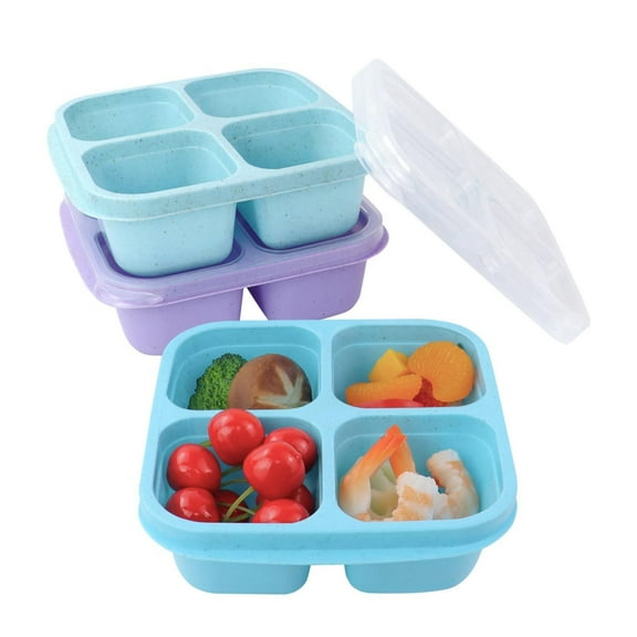 Uioepy Final Sale A Three-Piece Set Of Four-Compartment Plastic Wheat Straw 3Pcs Snack Containers Reusable 4 Compartment Divided Storage Containers Divided Lunchable Container For School Work And Trav