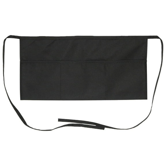 Uioepy Half Length Waist Apron with Three Pockets Mid Length Restaurant Server Work Skirt for Waitstaff and Culinary Home and kitchen Black, 1X black half-length apron