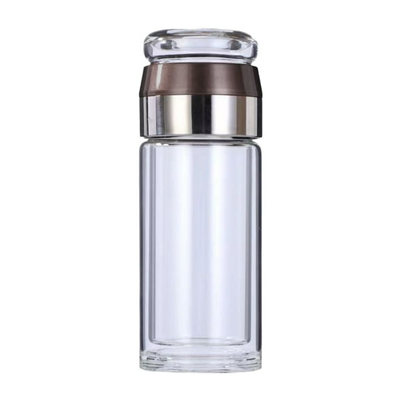 Uioepy Infusifie Tea Infuser Double Layered Gl Tea Infuser Bottle Tea Steeper for Loose Tea Portable Tea Water Separation Tea Cup Gl Tea Cup with Infuser and Lid Mercerized Brown